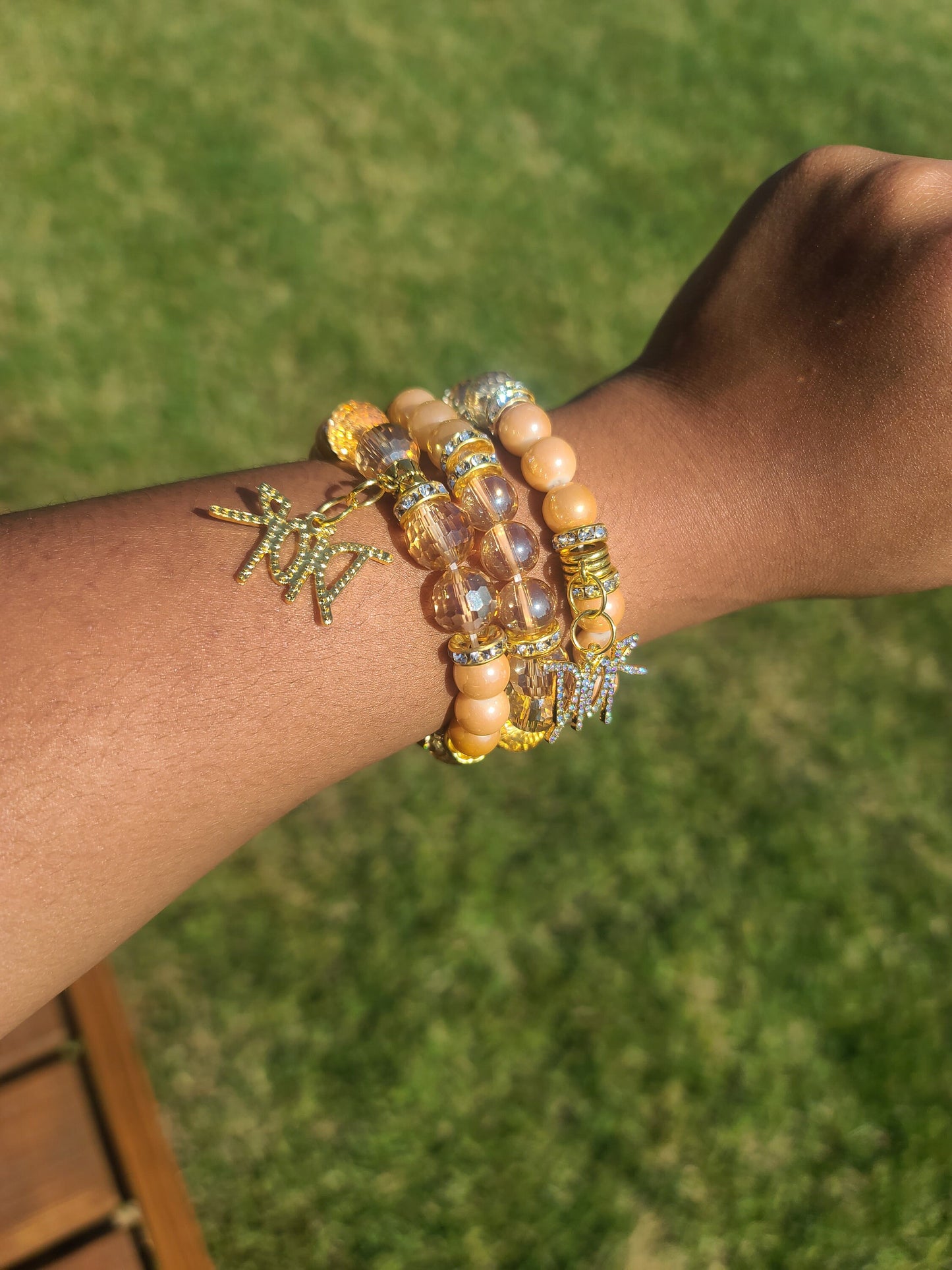 Beaded Bracelet Champagne Plated Glass Beaded Bracelet Sparkling Handcrafted Statement Piece Fashion Accessory