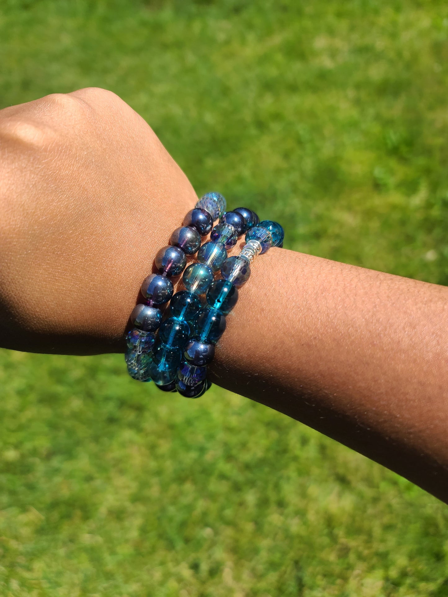 Beaded Bracelet Set Iridescent Plated Beaded Bracelet Fashion Accessory Handcrafted Shimmering Elegant Statement Piece Fashion Accessory