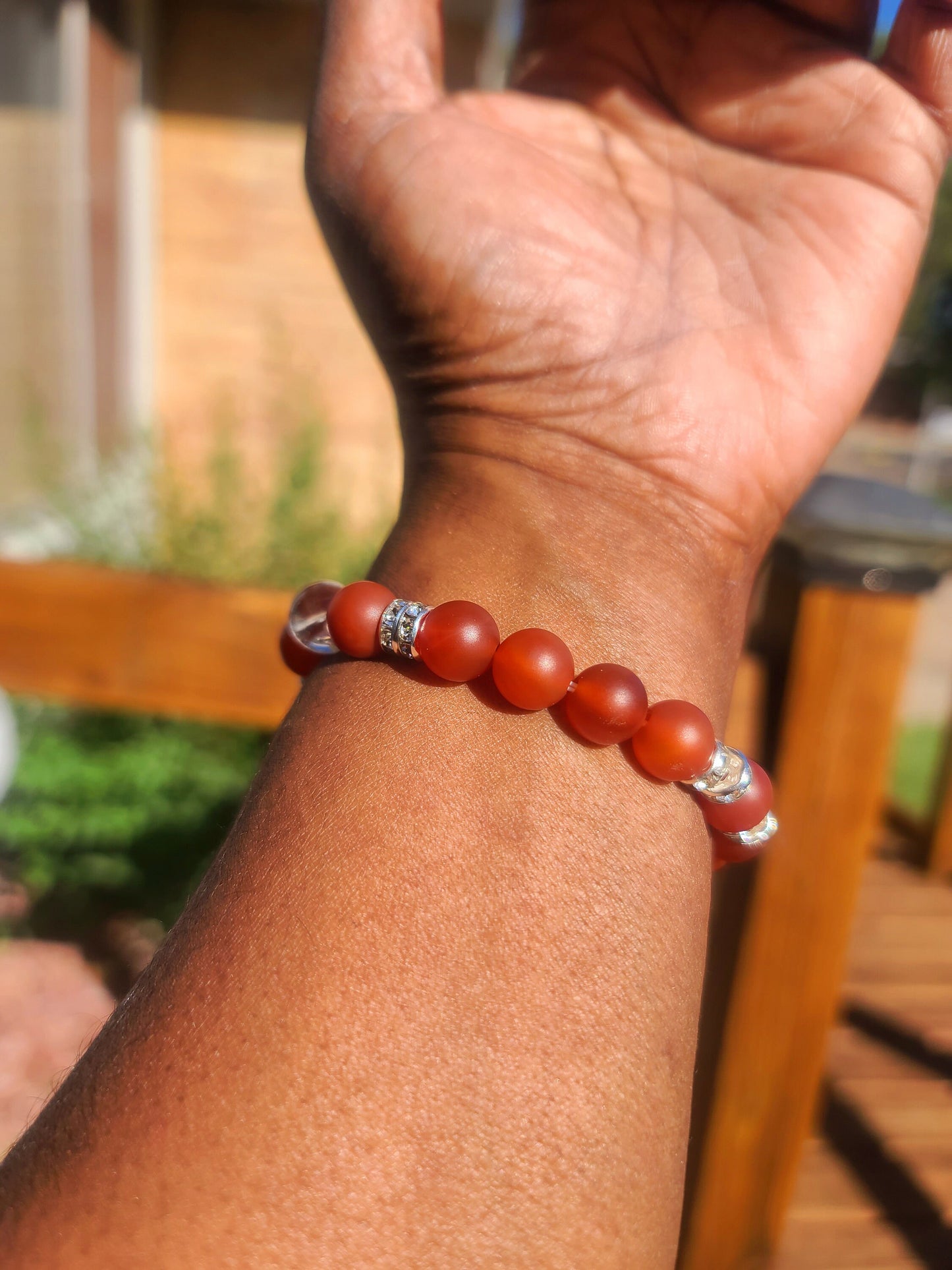 Beaded Bracelet Matte Carnelian Silver Spacers Gift For Her