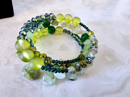 Beaded Jewelry Set Bracelet + Earrings + Necklace Moss Agate Beads Fashion Statement Gift or Her