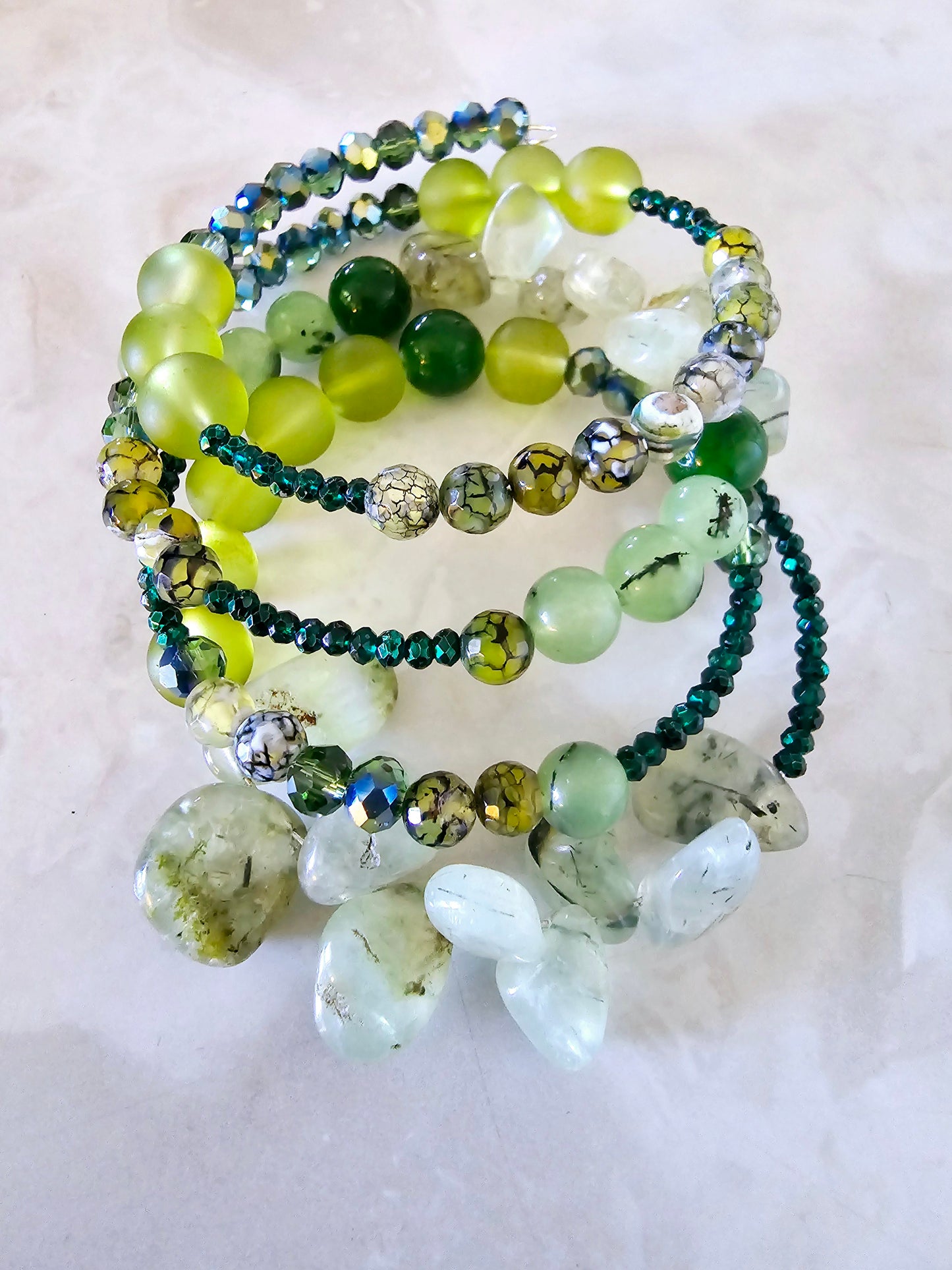 Beaded Jewelry Set Bracelet + Earrings + Necklace Moss Agate Beads Fashion Statement Gift or Her