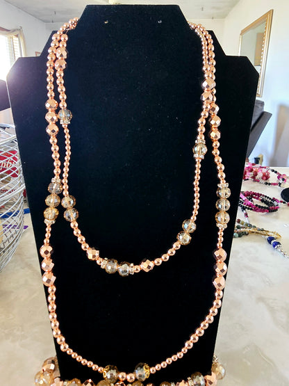 Beaded Bracelet + Necklace Set Rose Gold Hematite Beads Fashion Statement Gift For Her
