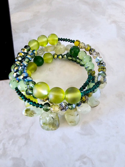 Beaded Jewelry Set Bracelet + Earrings + Necklace Moss Agate Beads Fashion Statement Gift or Her