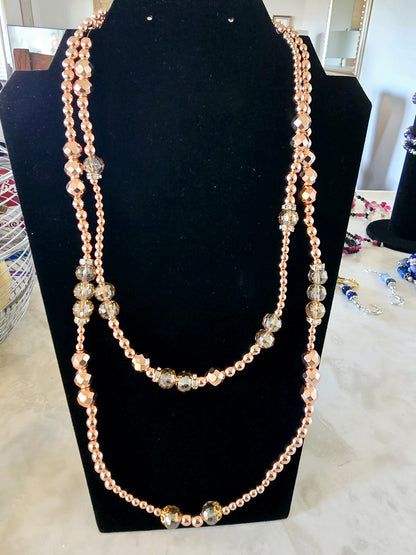 Beaded Bracelet + Necklace Set Rose Gold Hematite Beads Fashion Statement Gift For Her