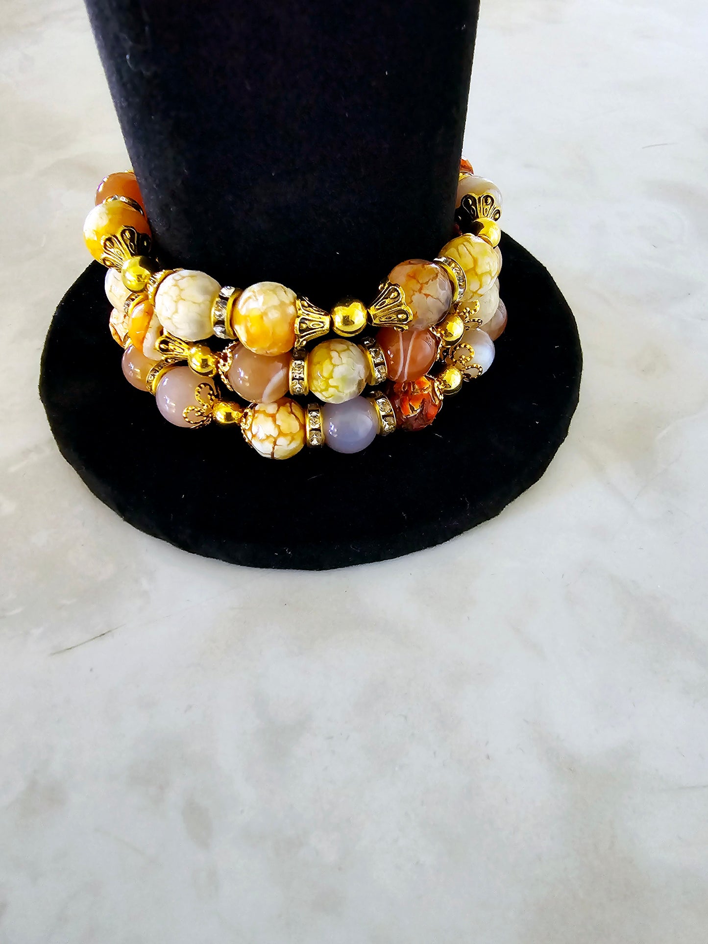 Beaded Memory Wire Bracelet Golden Glass Beads Fashion Statement Gift For Her