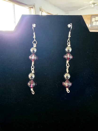 Beaded Earrings + Necklace Set Dark Purple Cat-Eye Silver Sun Charm Fashion Accessory Gift For Her