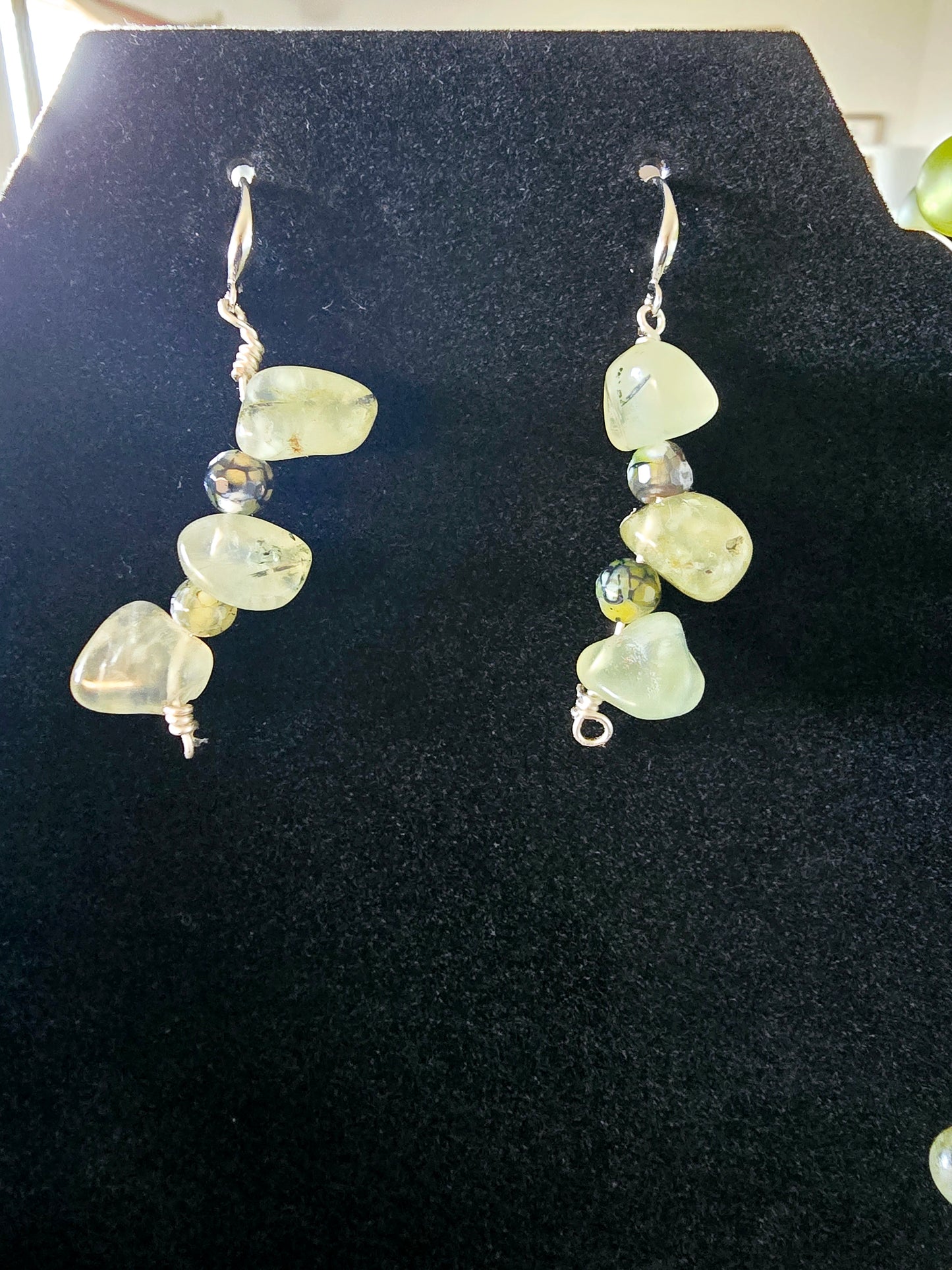 Beaded Jewelry Set Bracelet + Earrings + Necklace Moss Agate Beads Fashion Statement Gift or Her