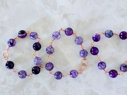 Beaded Wire Wrapped Bracelet Gemstone Chain Link clasp Bracelets