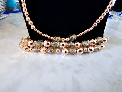 Beaded Bracelet + Necklace Set Rose Gold Hematite Beads Fashion Statement Gift For Her