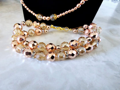 Beaded Bracelet + Necklace Set Rose Gold Hematite Beads Fashion Statement Gift For Her
